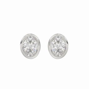 LADIES SOLITAIRE EARRINGS 3CT OVAL DIAMOND 14K WHITE GOLD Special Occasion Gift
