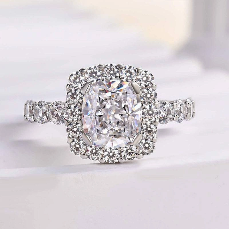 Louily Desirable Halo Crushed Ice Cushion Cut Engagement Ring Inspired Style Ornate Piece