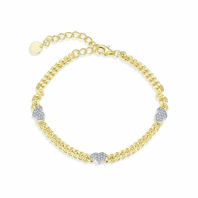 Luxury Design Pieces Brunch Outfit Gold-plated Sterling Silver Cuban Chain With Three Micropave Hearts Bracelet