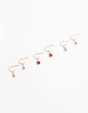 Radiant Accent Gold Graduating Diamante Drop Huggie Earrings 3-Pack