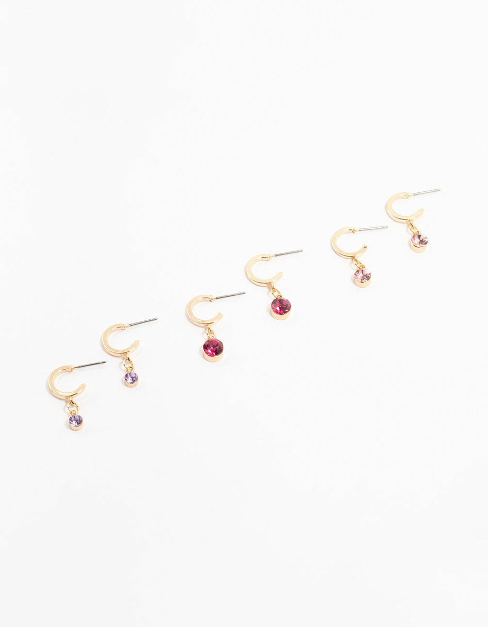 Radiant Accent Gold Graduating Diamante Drop Huggie Earrings 3-Pack