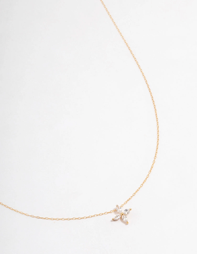 Dynamic Accent Gold Plated Sterling Silver Marquise Flower Cubic Zirconia Necklace