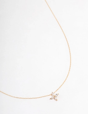 Dynamic Accent Gold Plated Sterling Silver Marquise Flower Cubic Zirconia Necklace