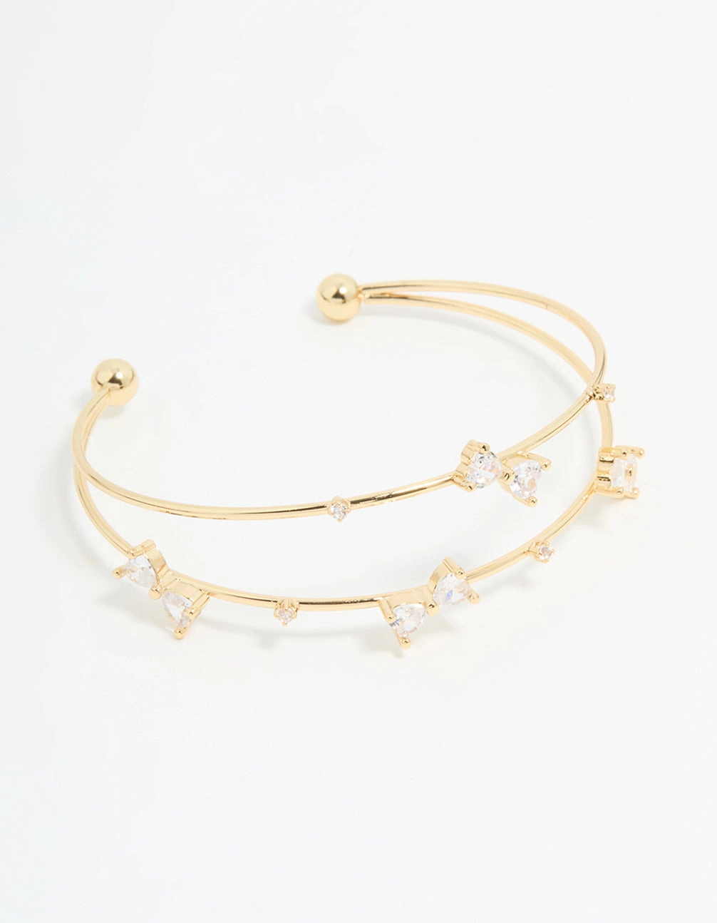 Gold Plated Cubic Zirconia Bow Open Wrist Cuff Petite Edge