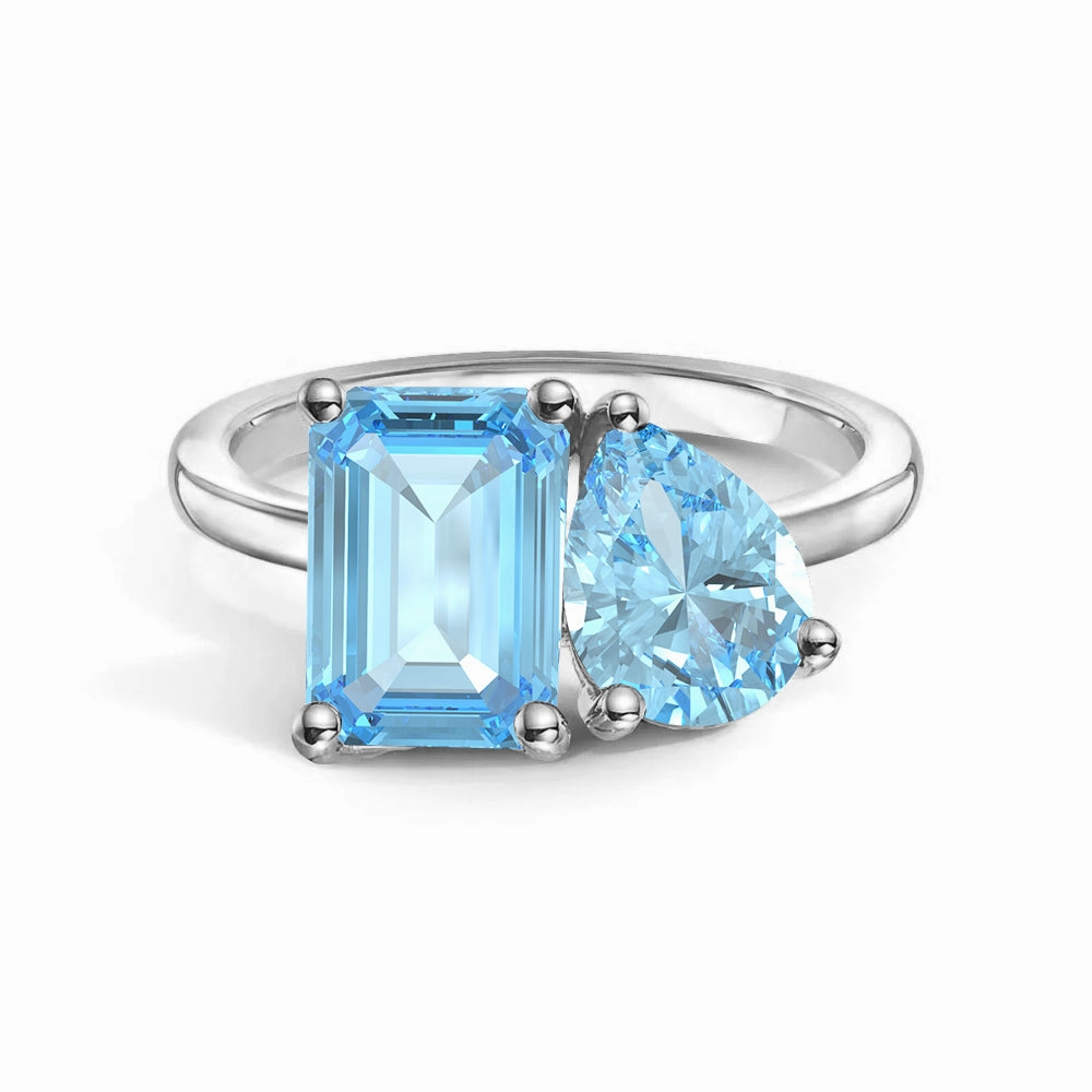 Youthful Glow Toi et Moi Personalized Aquamarine Birthstone Anniversary Ring