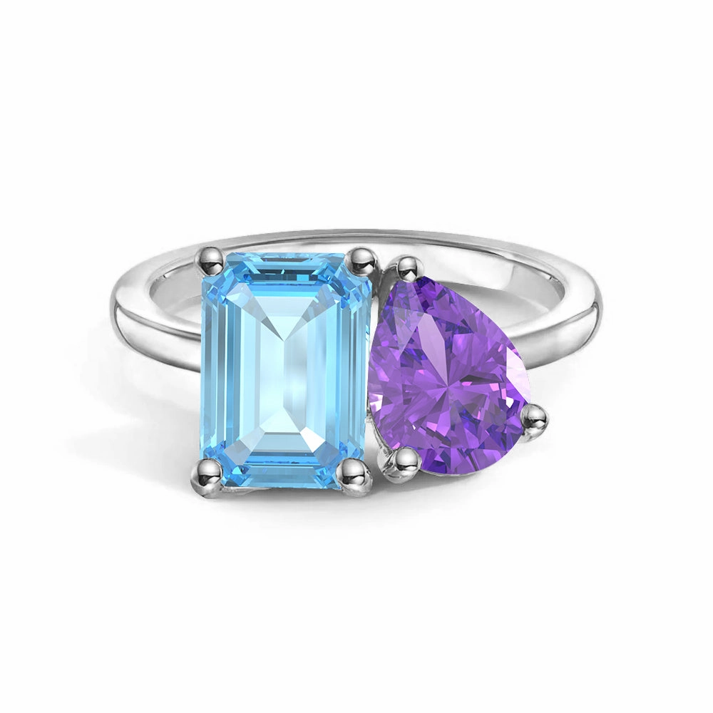 Toi et Moi Personalized Aquamarine Birthstone Anniversary Ring Premium Feel Graceful Twist