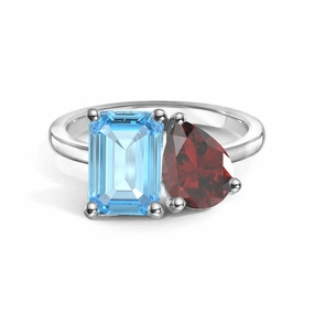 Party essential Fashionable Piece Toi et Moi Personalized Aquamarine Birthstone Anniversary Ring