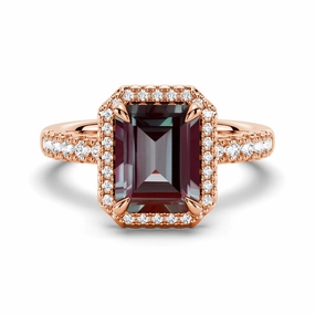 Versatile Sparkle Night Style 3 CT. Emerald Cut Alexandrite Engagement Ring With Moissanite Halo Pav??