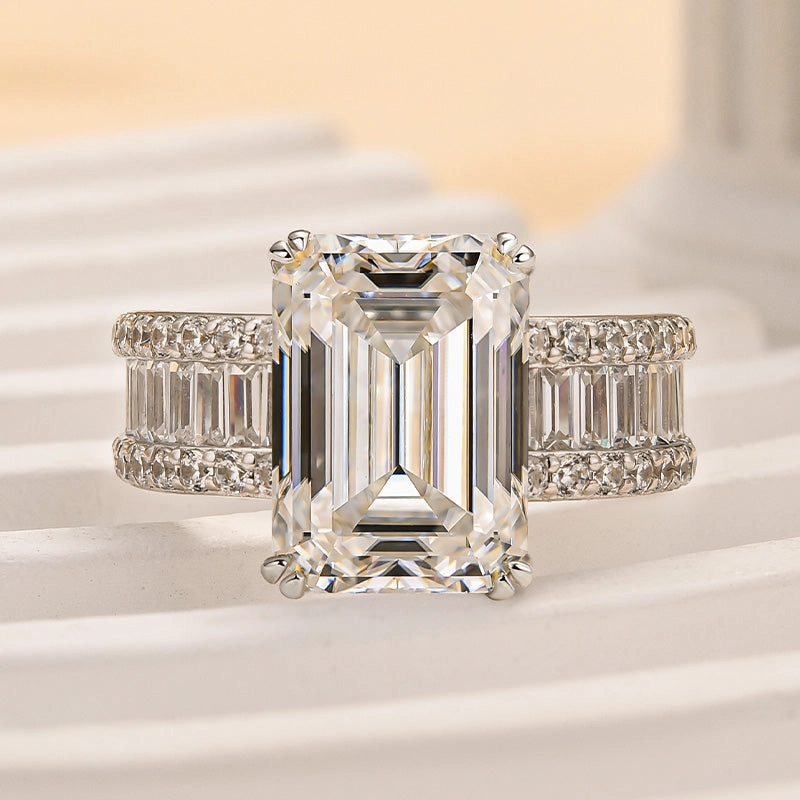 Louily Glittering Emerald Cut Engagement Ring All Match Style