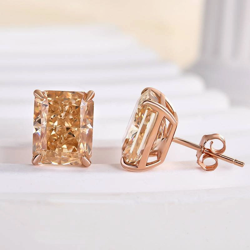 Shiny Work Louily Unique Rose Gold Champagne Stone Radiant Cut Earrings