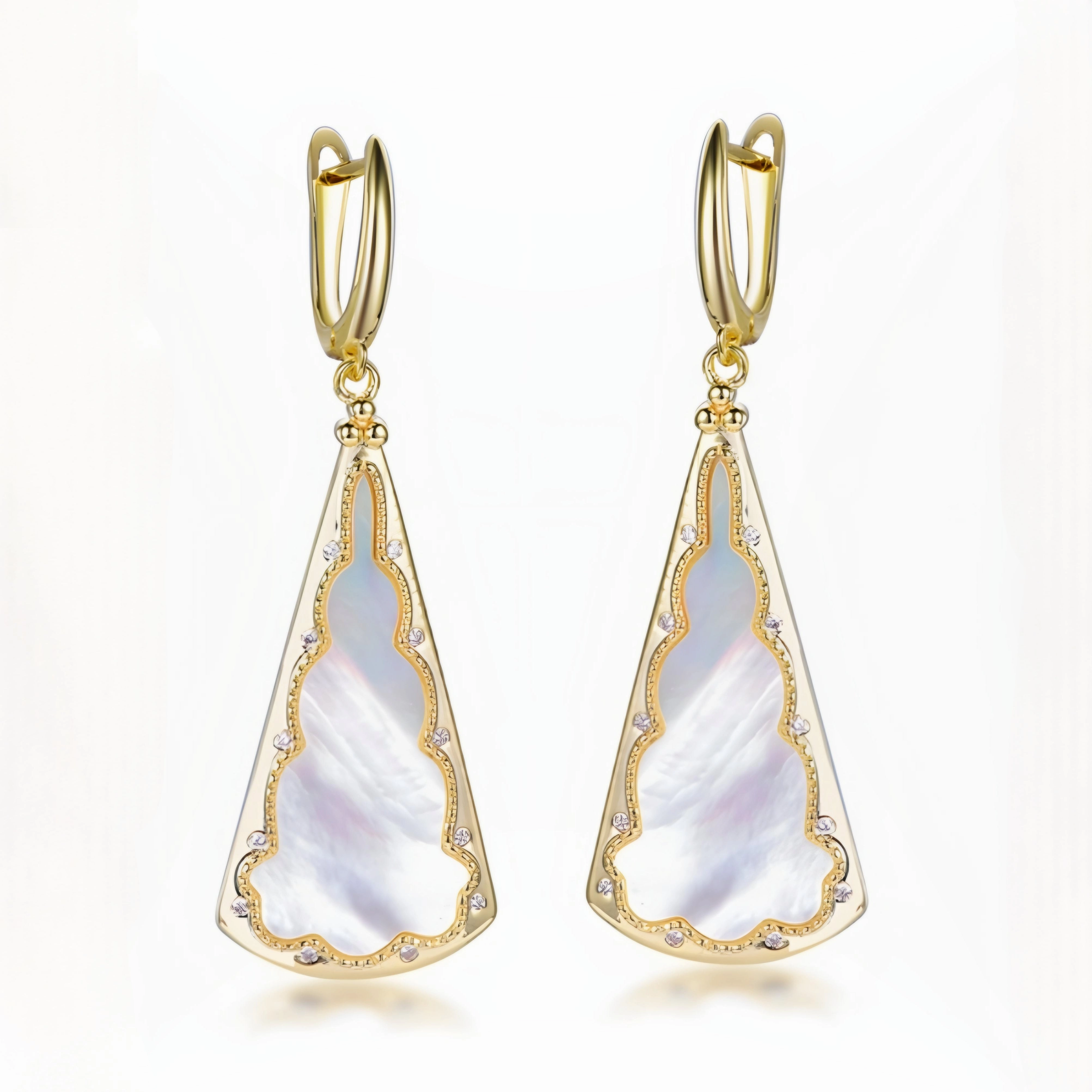 Gold Plated Sterling Silver and Mother of Pearl Drop Earrings Celebration Style