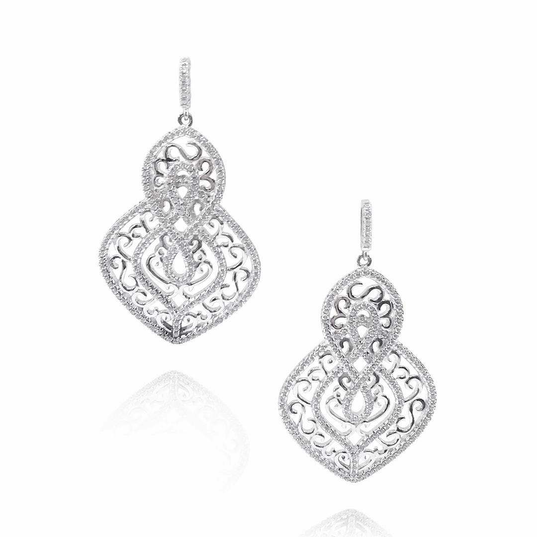 Sterling Silver Diamond Shape Micro Pave Earrings Dazzling Look