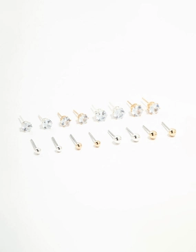 Mixed Metals Classic Stud Earrings 8-Pack Handcrafted Work Everyday Glow