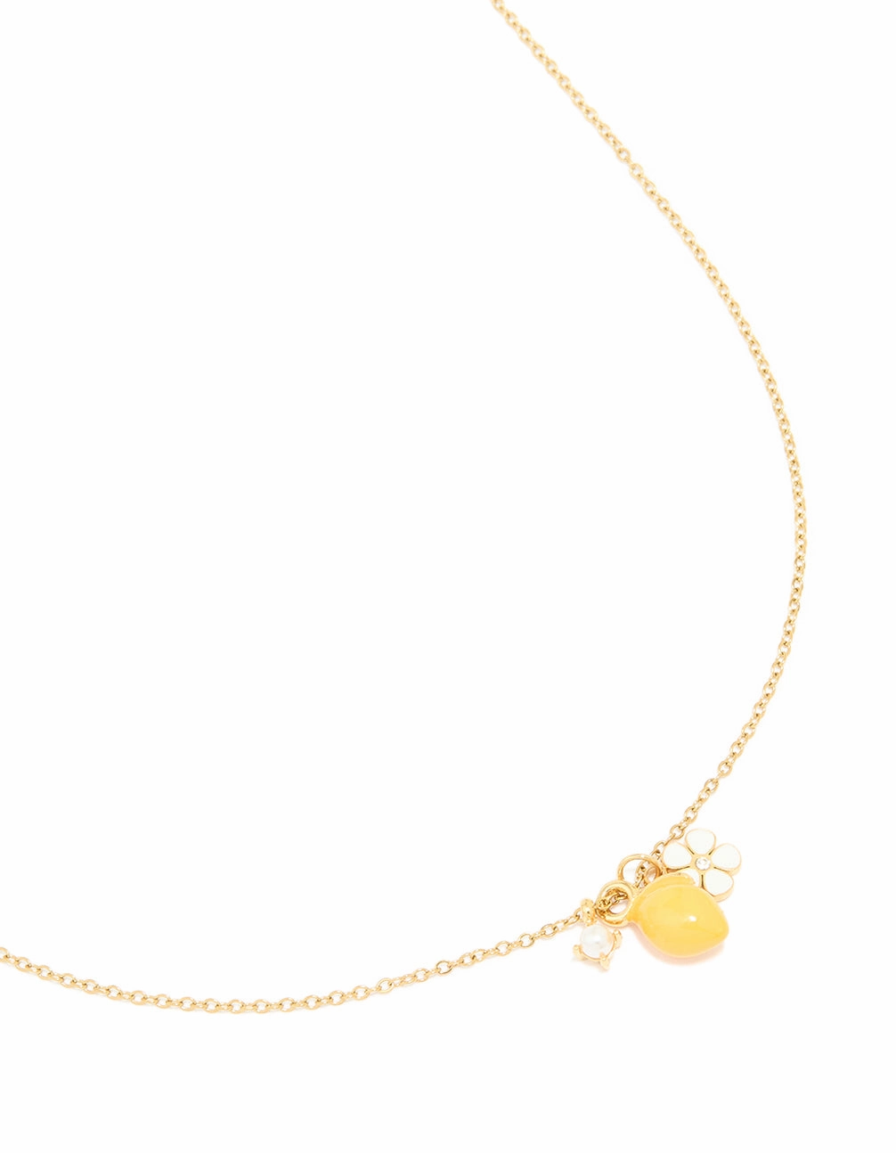Waterproof Gold Plated Stainless Steel Lemon & Flower Cluster Necklace Distinctive Style Pieces