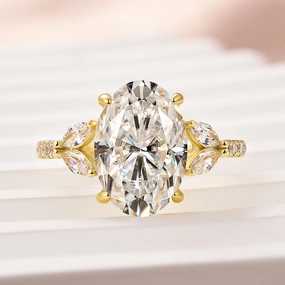 Louily Moissanite 4.0 Ct Oval and Angled Marquise Five Stone Engagement Ring Balanced Flow Glamorous Gift