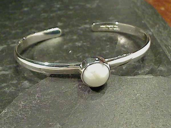 Pearl, Fine Sterling Cuff Bracelet Glossy Touch