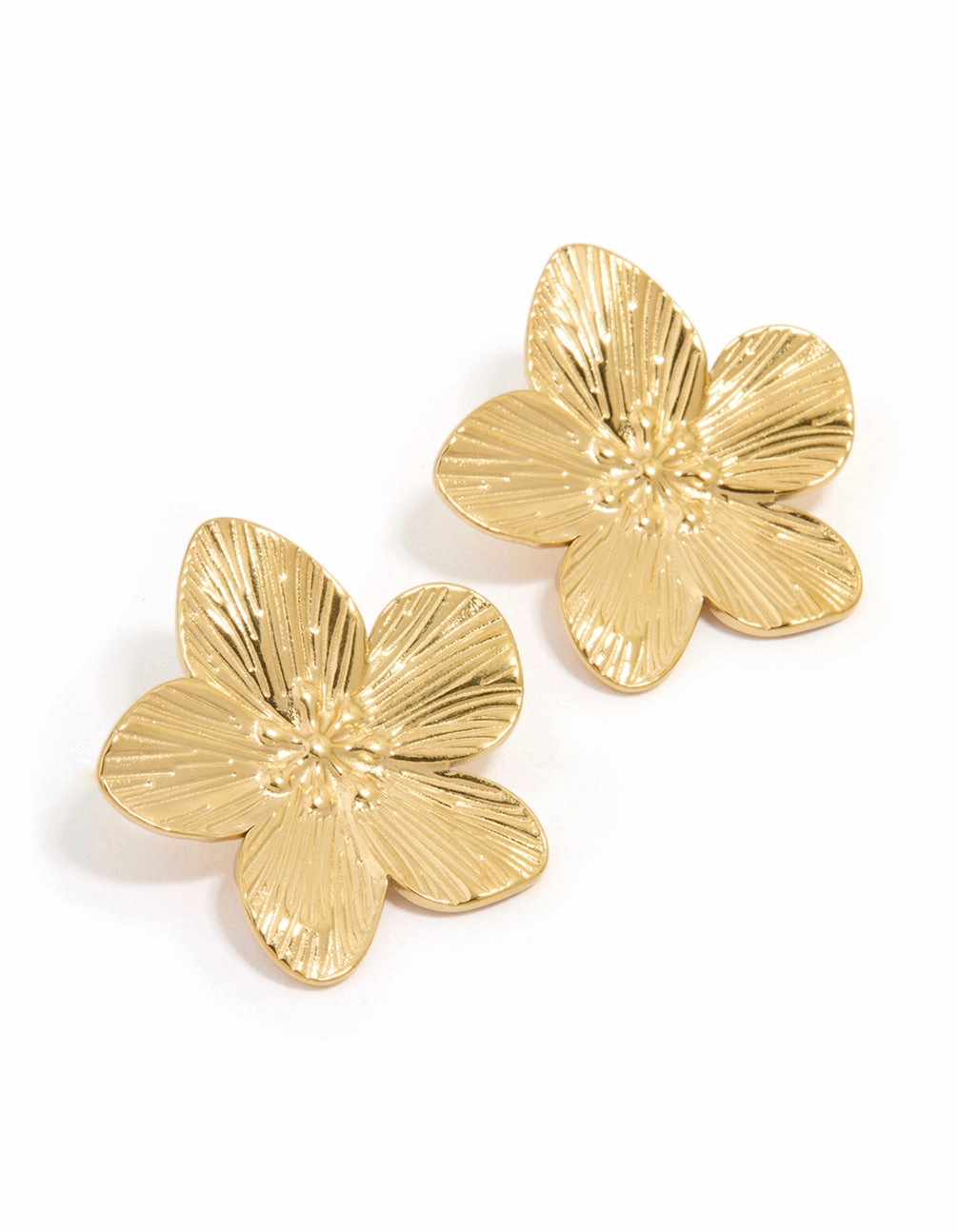 Easy Style Evening Glow Waterproof Gold Plated Stainless Steel Textured Flower Stud Earrings