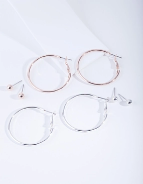 Precious Gifts Mixed Metal Stud Hoop Earring 4-Pack