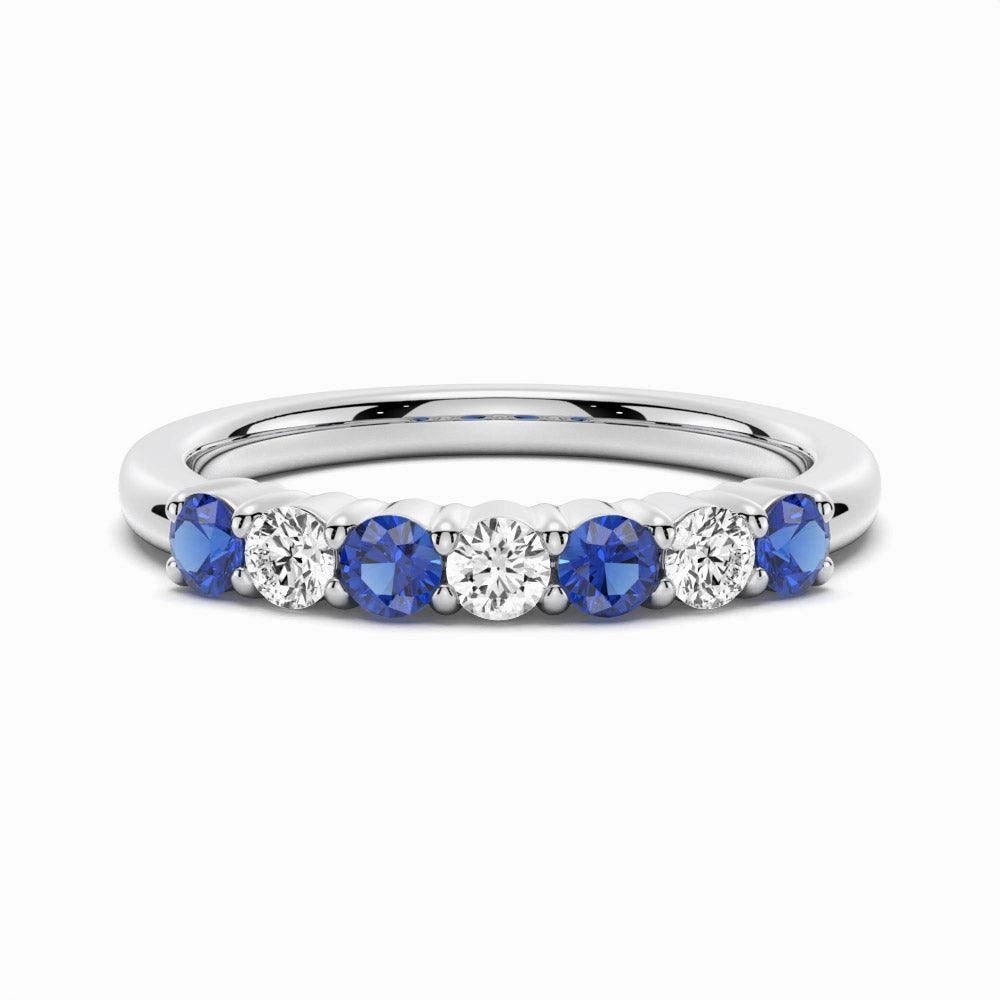 Office Accent Travel Friendly Blue Sapphire and White Sapphire Anniversary Band