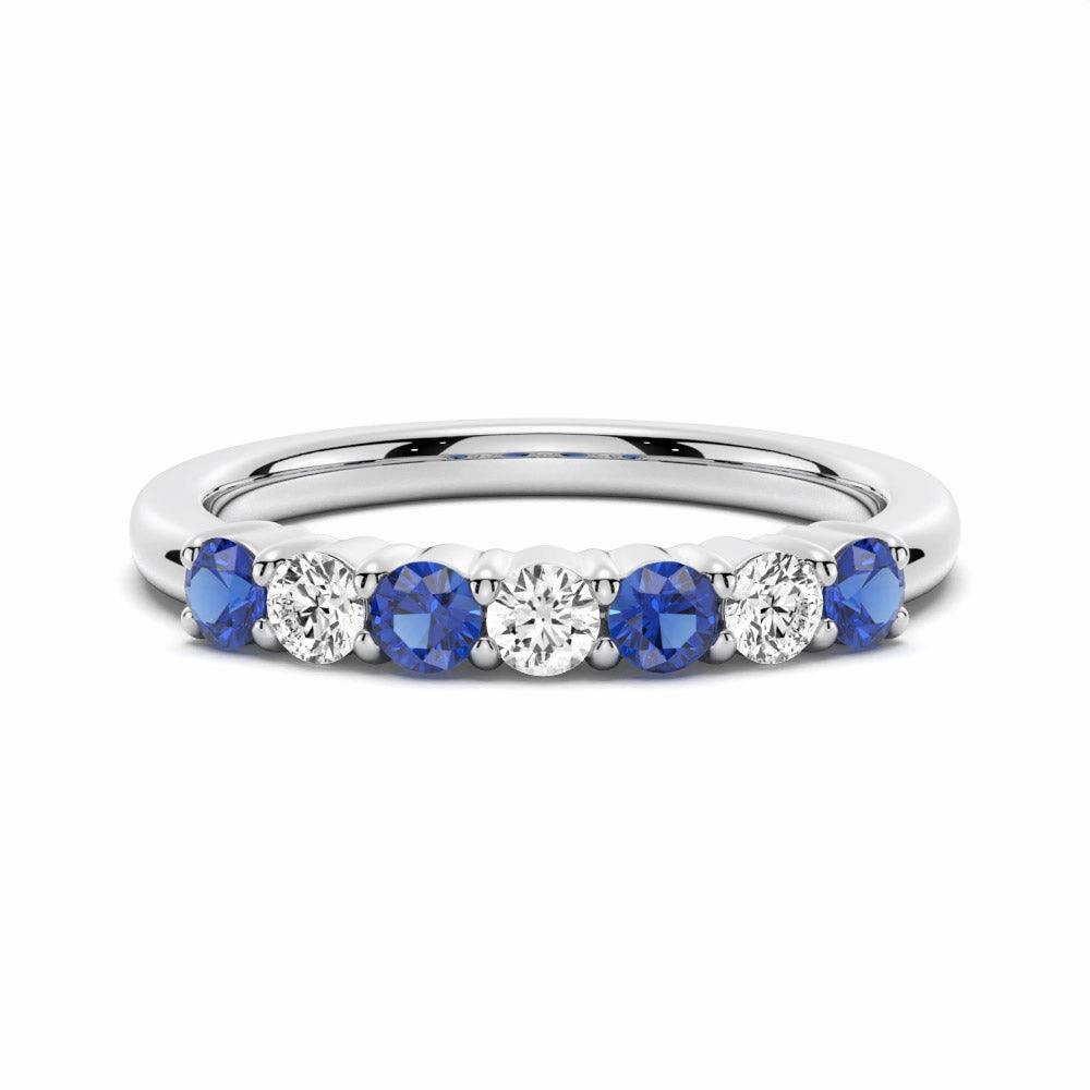 Blue Sapphire and White Sapphire Anniversary Band Unique Feature