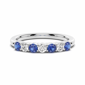 Blue Sapphire and White Sapphire Anniversary Band Modern Look Classy Vibe