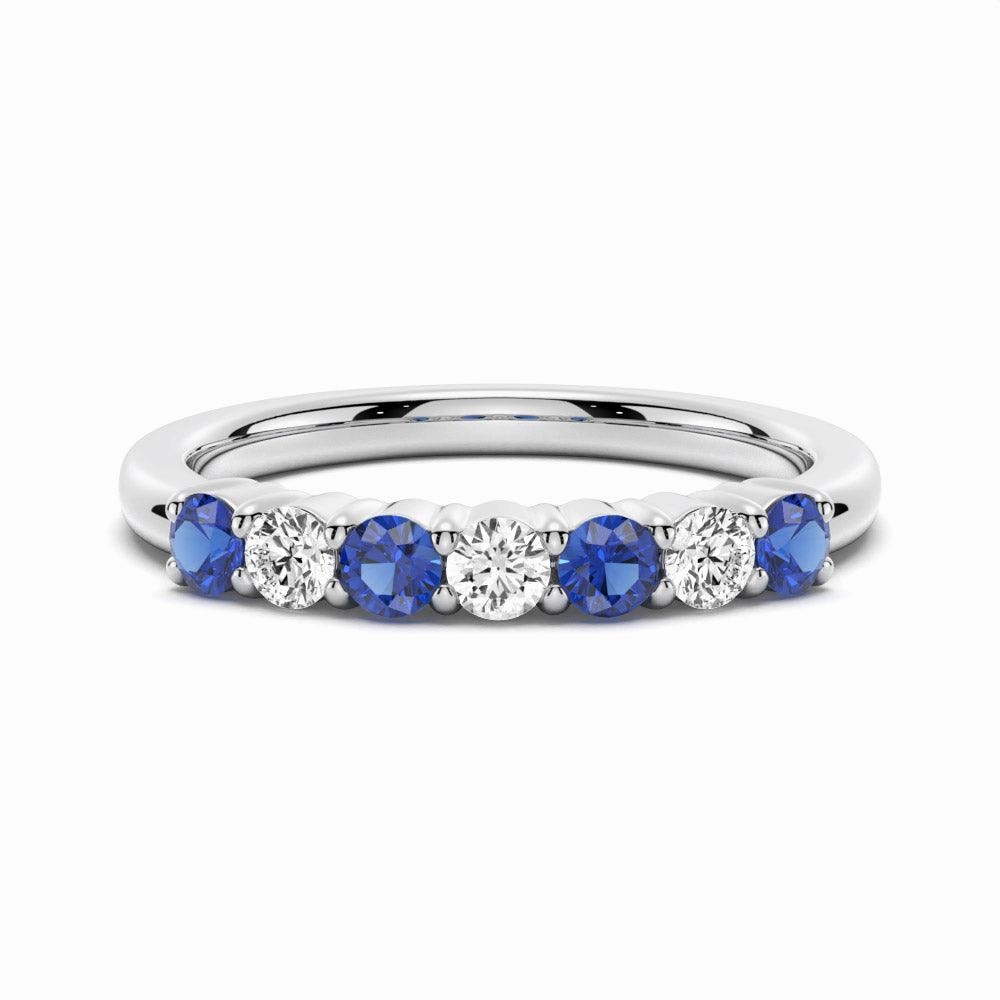 Blue Sapphire and White Sapphire Anniversary Band Bright Mood Minimal Feature