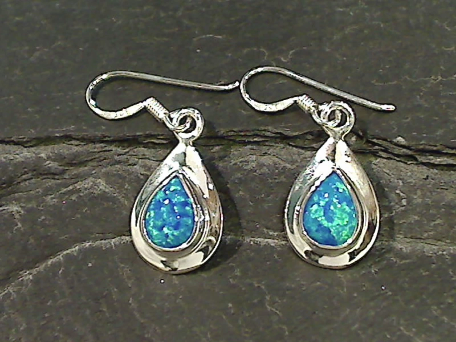 Created Opal, Sterling Silver Earrings Vogue Feature Gift Appeal