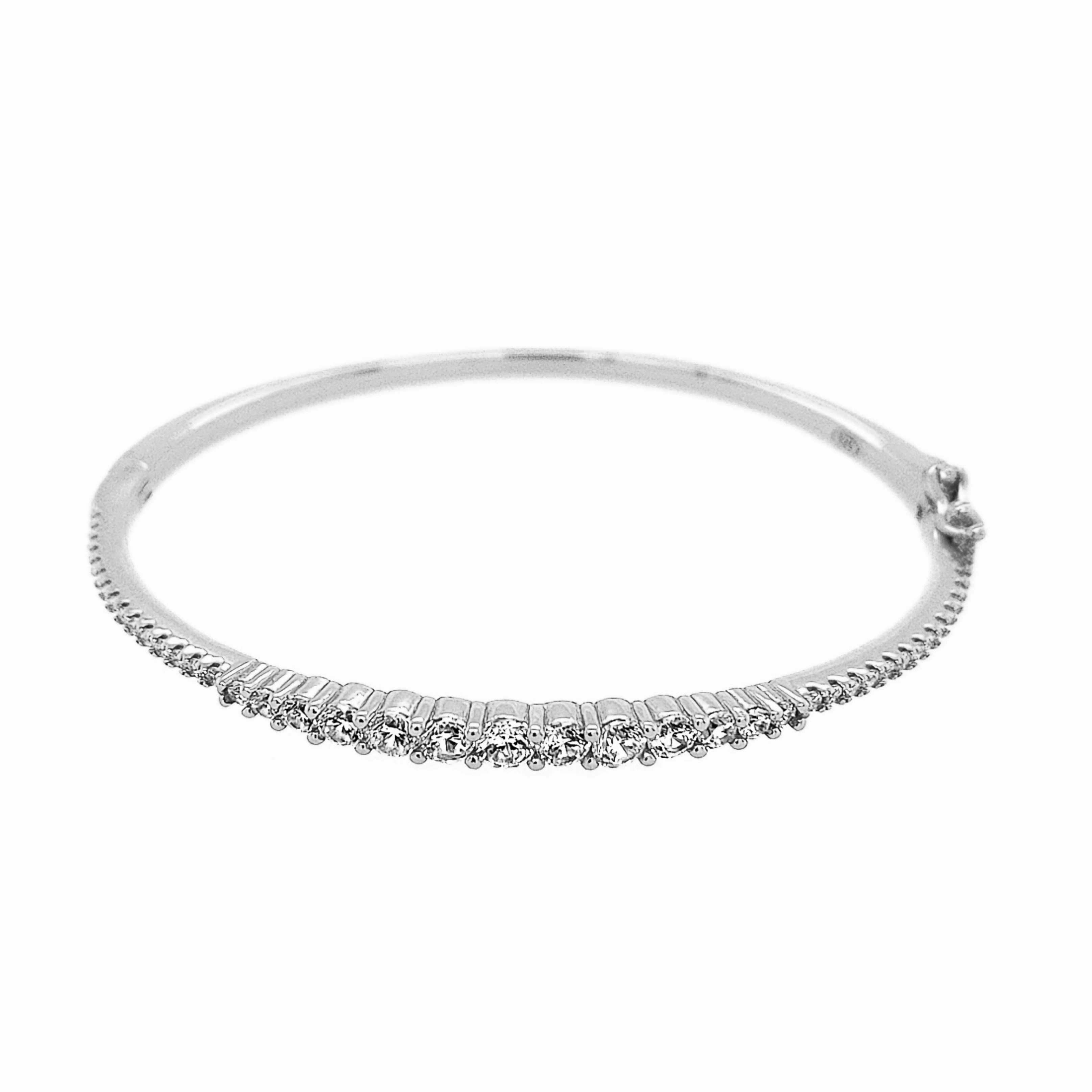 Sleek Look Rhodium / Gold / Rose Gold Plated Sterling Silver CZ Bangle Bracelet