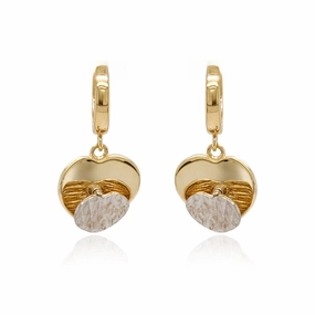 Cozy Mood Chic Shape 14k Gold Diamond Cut Diamond Cut Rhodium Heart on Shiny Gold Heart Hoop Earring