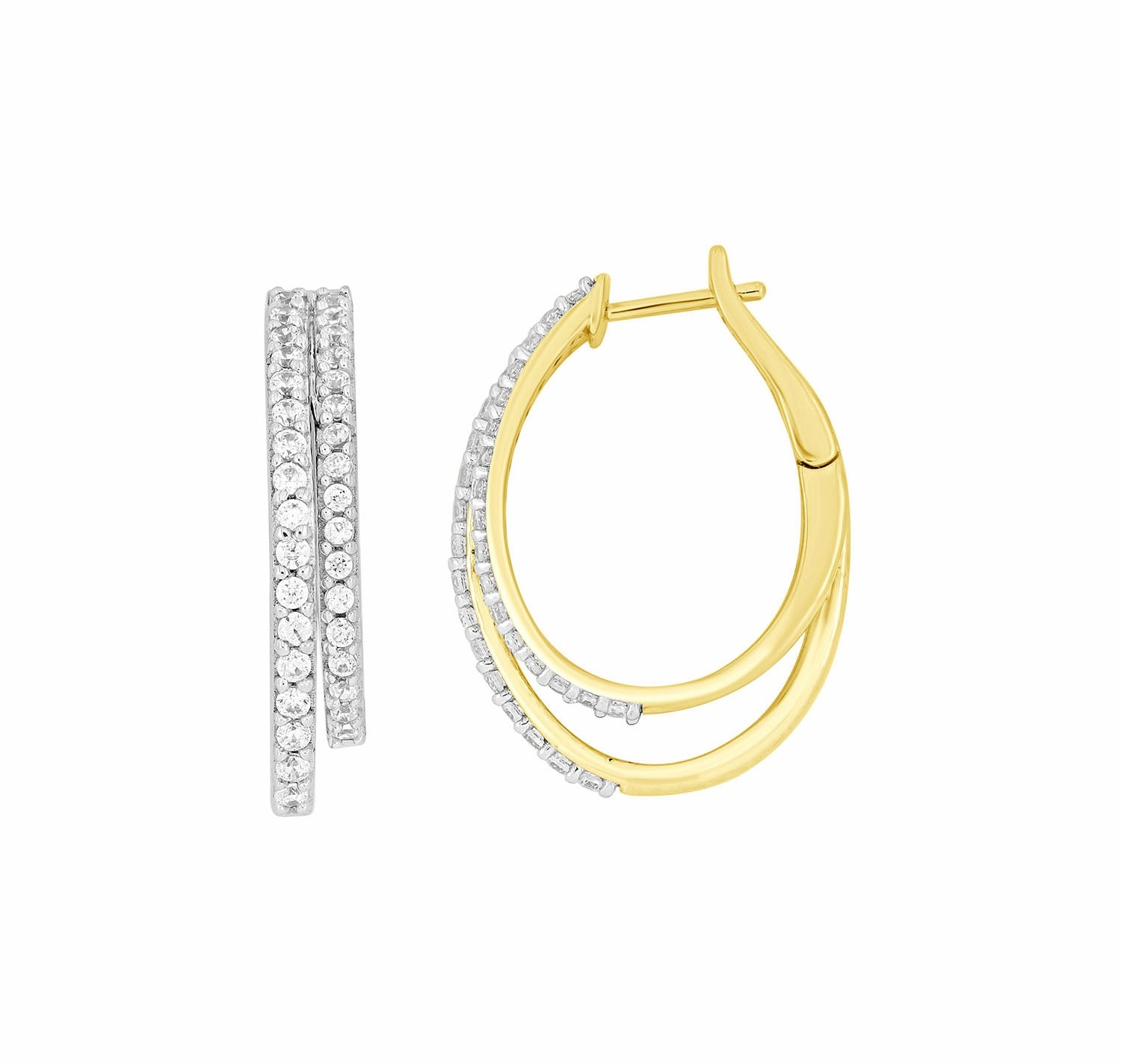 LADIES HOOPS EARRINGS 1.00CT ROUND DIAMOND 10K YELLOW GOLD Vintage Detail