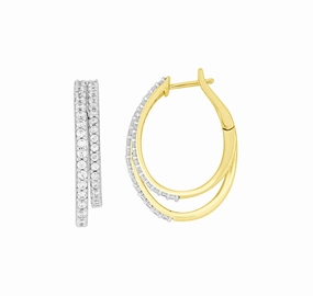 LADIES HOOPS EARRINGS 1.00CT ROUND DIAMOND 10K YELLOW GOLD Vintage Detail