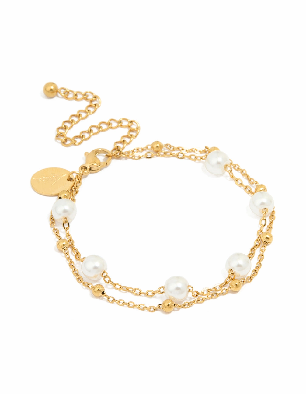 Waterproof Gold Plated Stainless Steel Double Layer Pearl Ball Bracelet Cultural View Established Perspective