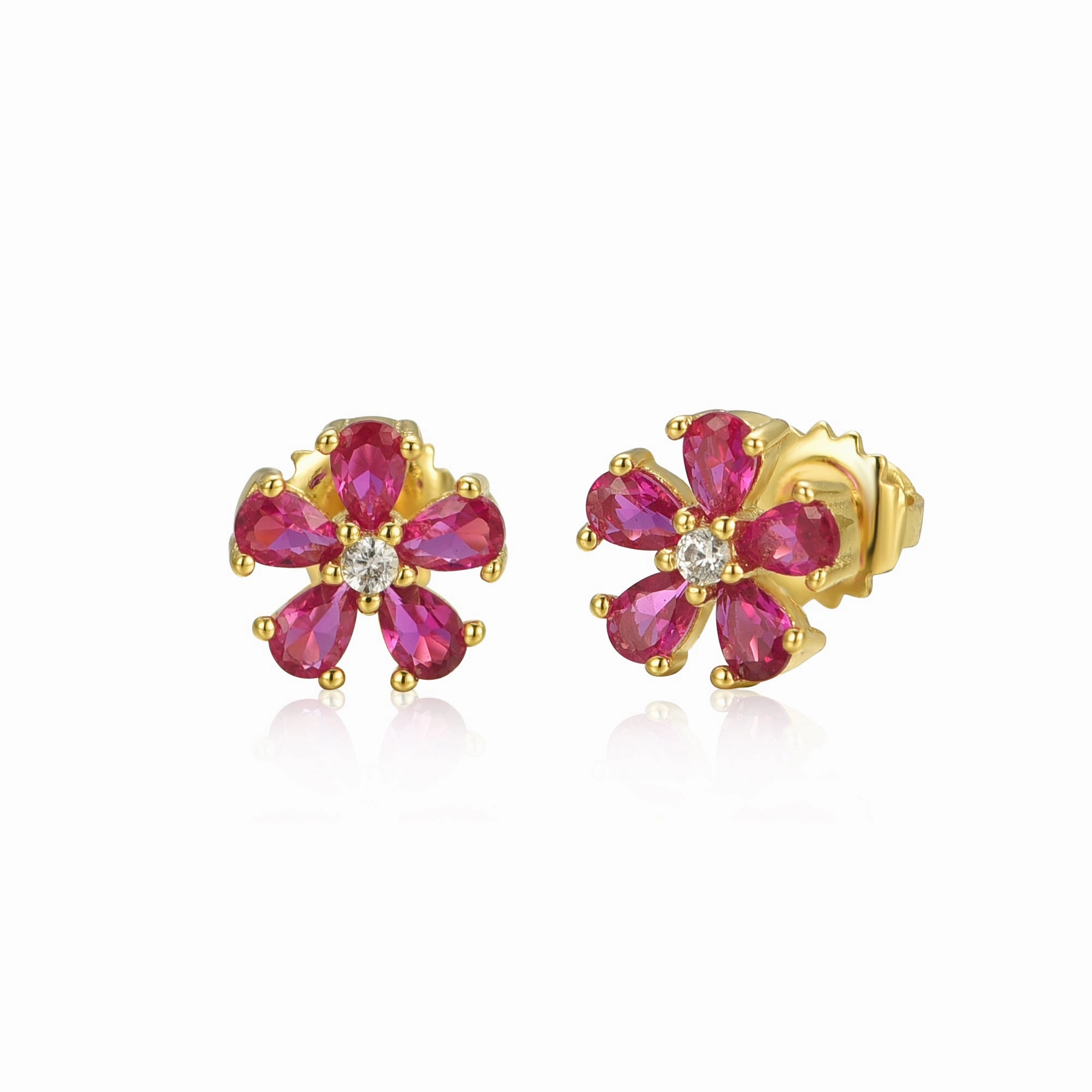 Gold Plated Surgical Steel Color CZ Flower 5 Petal Stud Earrings Glam Edge