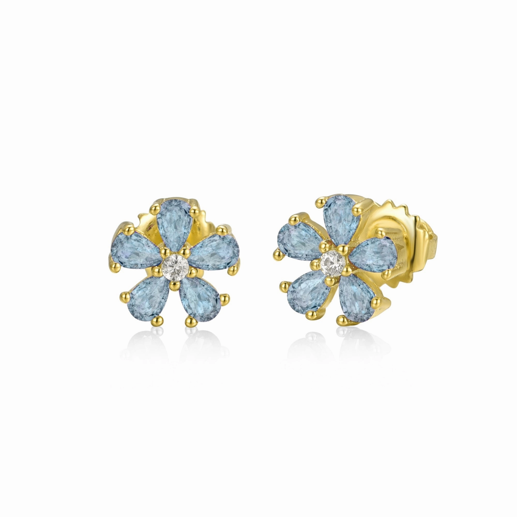 Gold Plated Surgical Steel Color CZ Flower 5 Petal Stud Earrings Effortless Match Simple Glow
