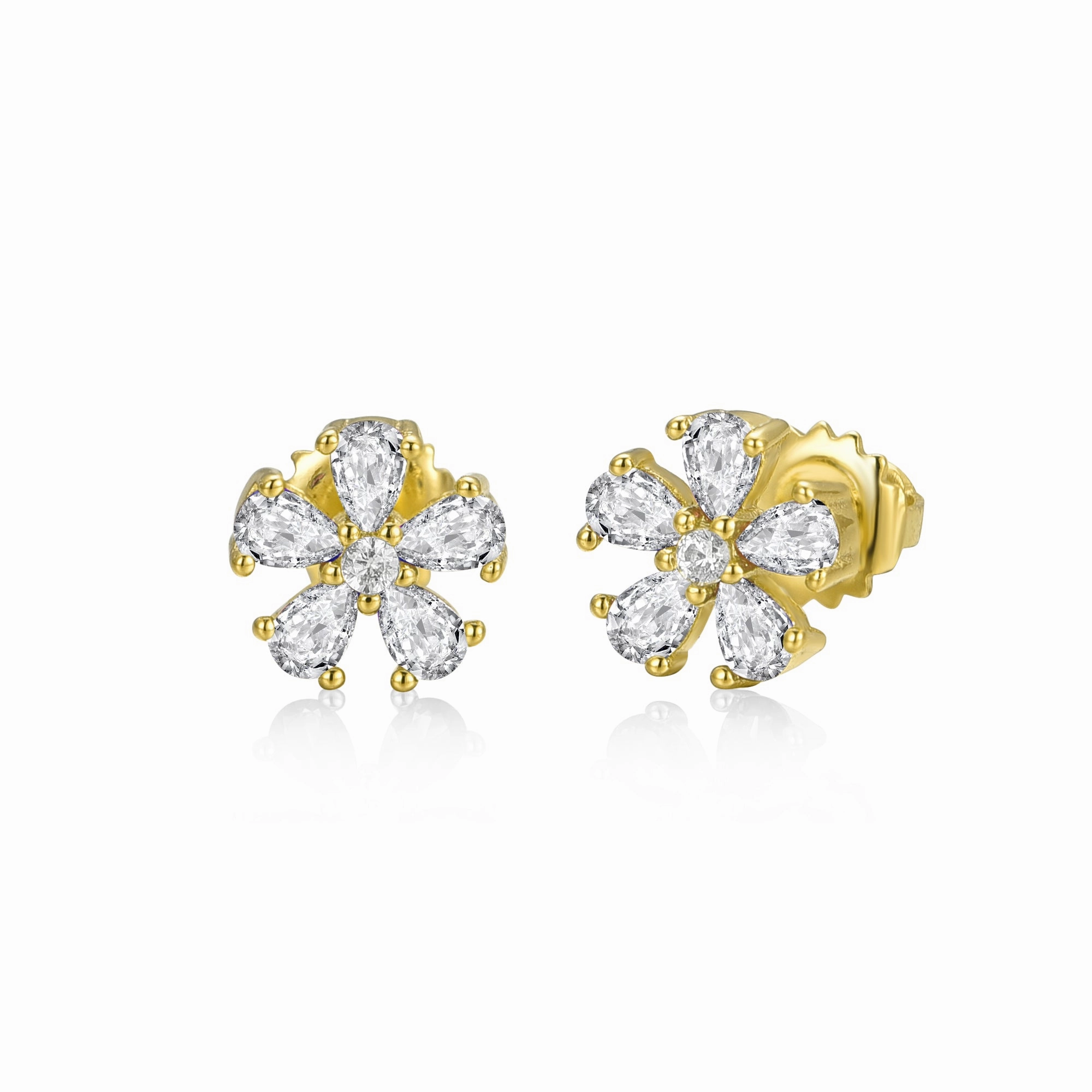 Dazzling Edge Gold Plated Surgical Steel Color CZ Flower 5 Petal Stud Earrings