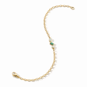 Emerald and Lab Grown Diamond Accented Chain Bracelet Refined Style Favorable Amalgamations