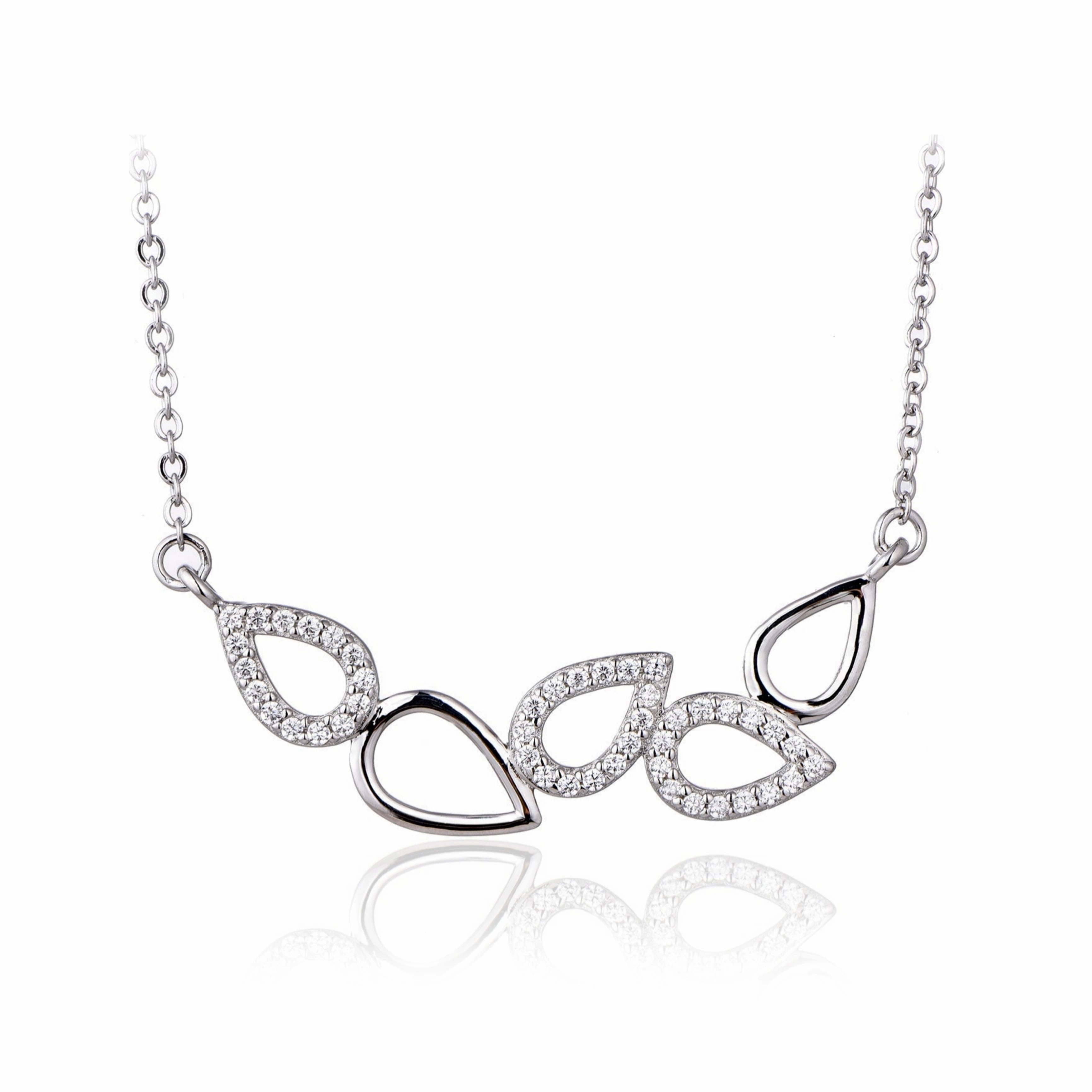 Luxe For Less Rhodium Plated/Two Tone Sterling Silver Micropave Natural Shape CZ Necklace