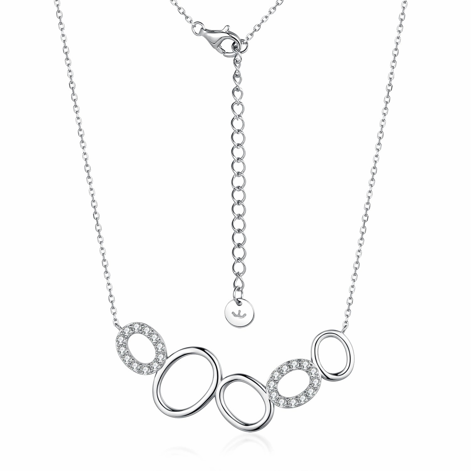 Graceful Mood Rhodium Plated/Two Tone Sterling Silver Micropave Natural Shape CZ Necklace