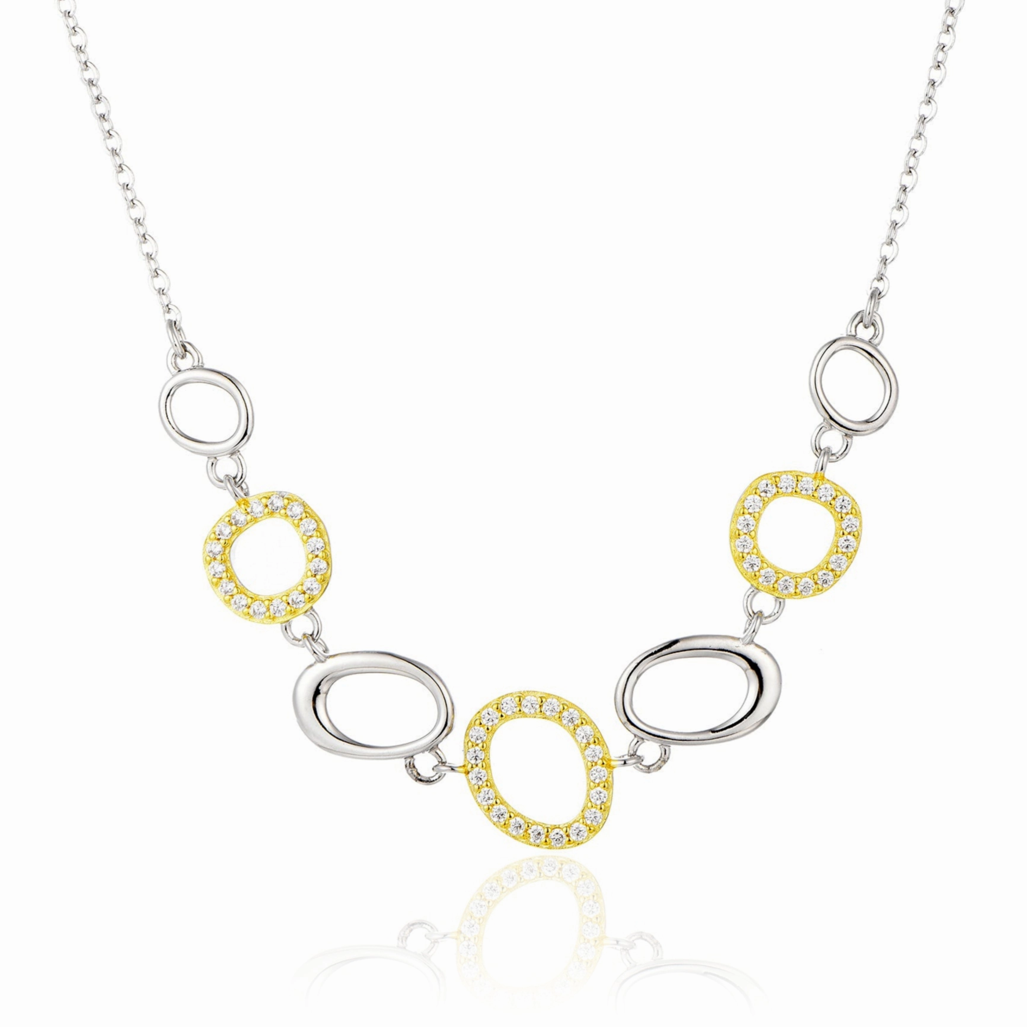 Flawless Detail Rhodium Plated/Two Tone Sterling Silver Micropave Natural Shape CZ Necklace