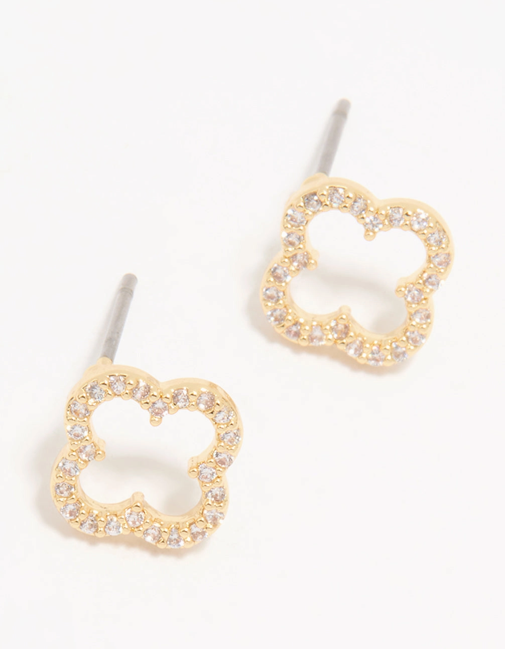 Gold Plated Cubic Zirconia Flower Outline Stud Earrings Gleaming Highlight