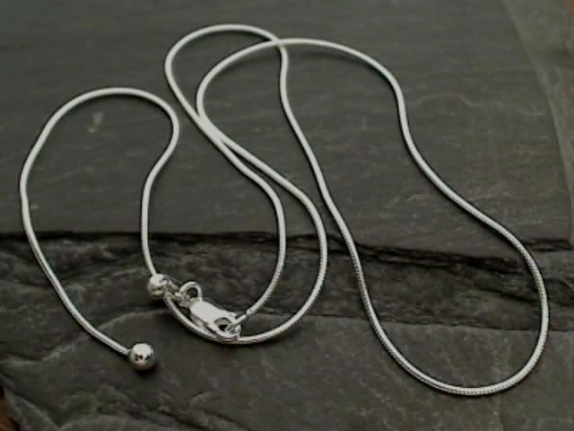 Polished Piece Adj. to 24" Sterling Silver Snake Chain