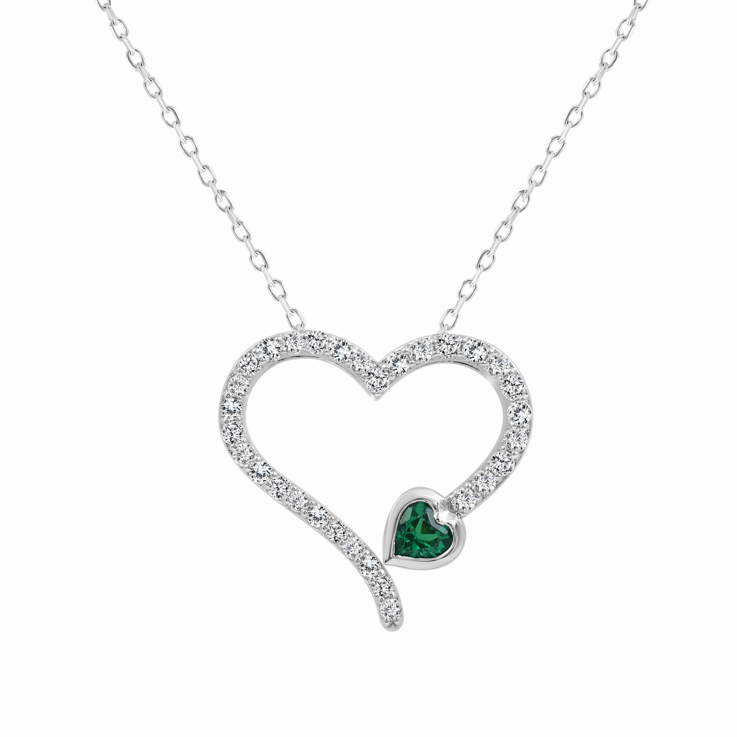 LADIES NECKLACE 0.70CT ROUND/EMERALD/HEART DIAMOND 14K WHITE GOLD (CENTER STONE HEART DIAMOND- 0.20CT) Signature Flair Formal Wear