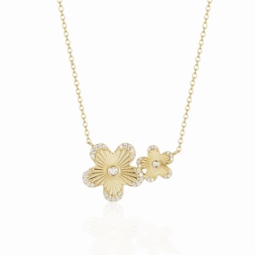 Sterling Silver Gold Plated Double Flower With CZ Border Necklace Bold Statement Minimal Touch