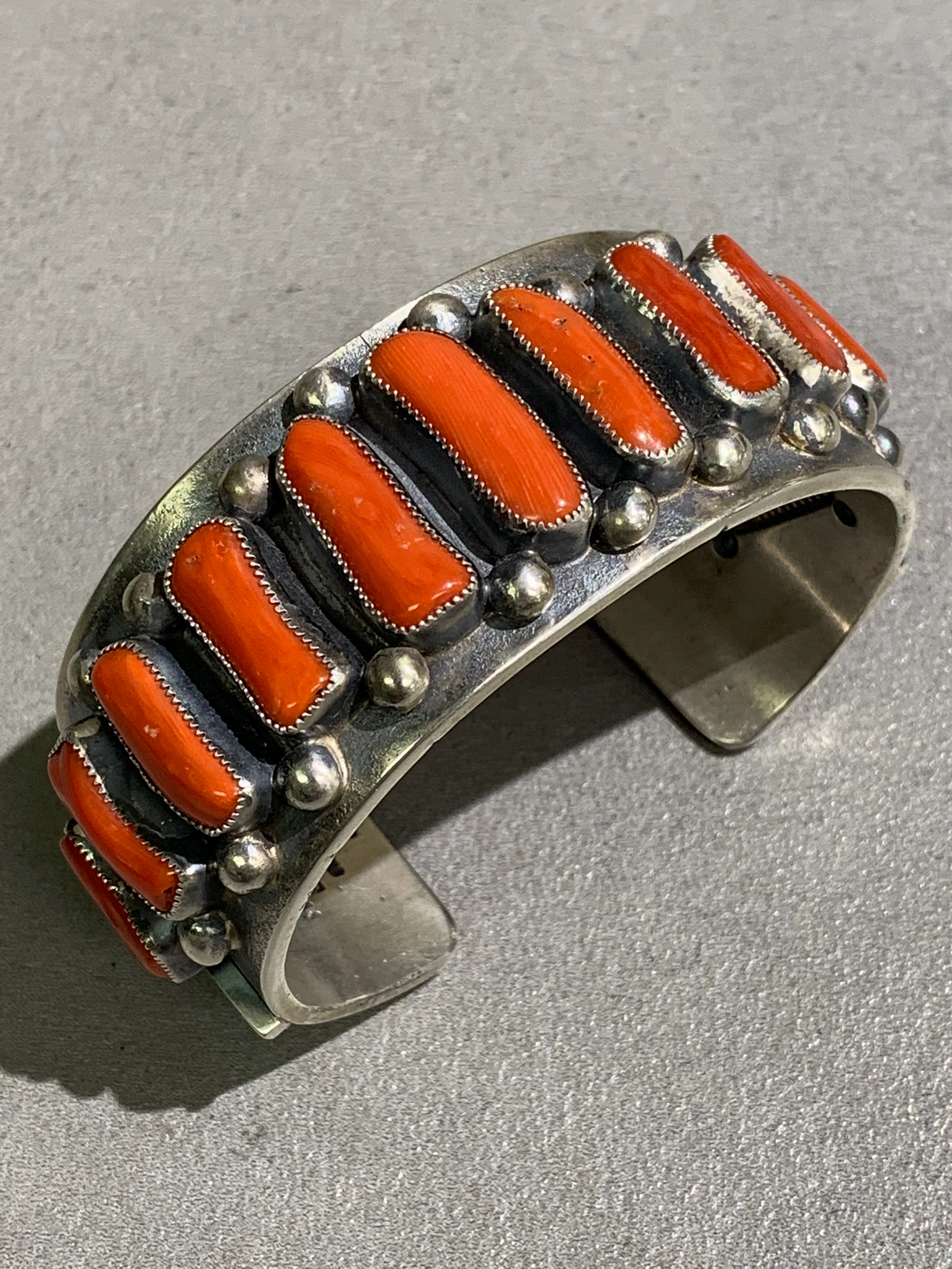 Fresh Light Hemerson Brown Navajo Natural Mediterranean Coral Sterling Silver Cuff