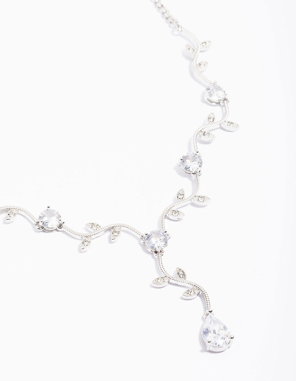 Lifestyle Fit Chic Detail Silver Cubic Zirconia Floral Teardrop Y-Shape Necklace