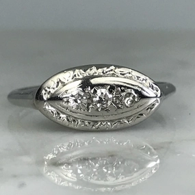Diamond Shield Cluster Ring. 14K White Gold.  April Birthstone. 10 Year Anniversary. Travel Look