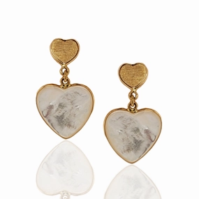 Vibrant Pieces Seasonal Favorite 14K Gold Heart Mother Of Pearl Hanging Heart Earring