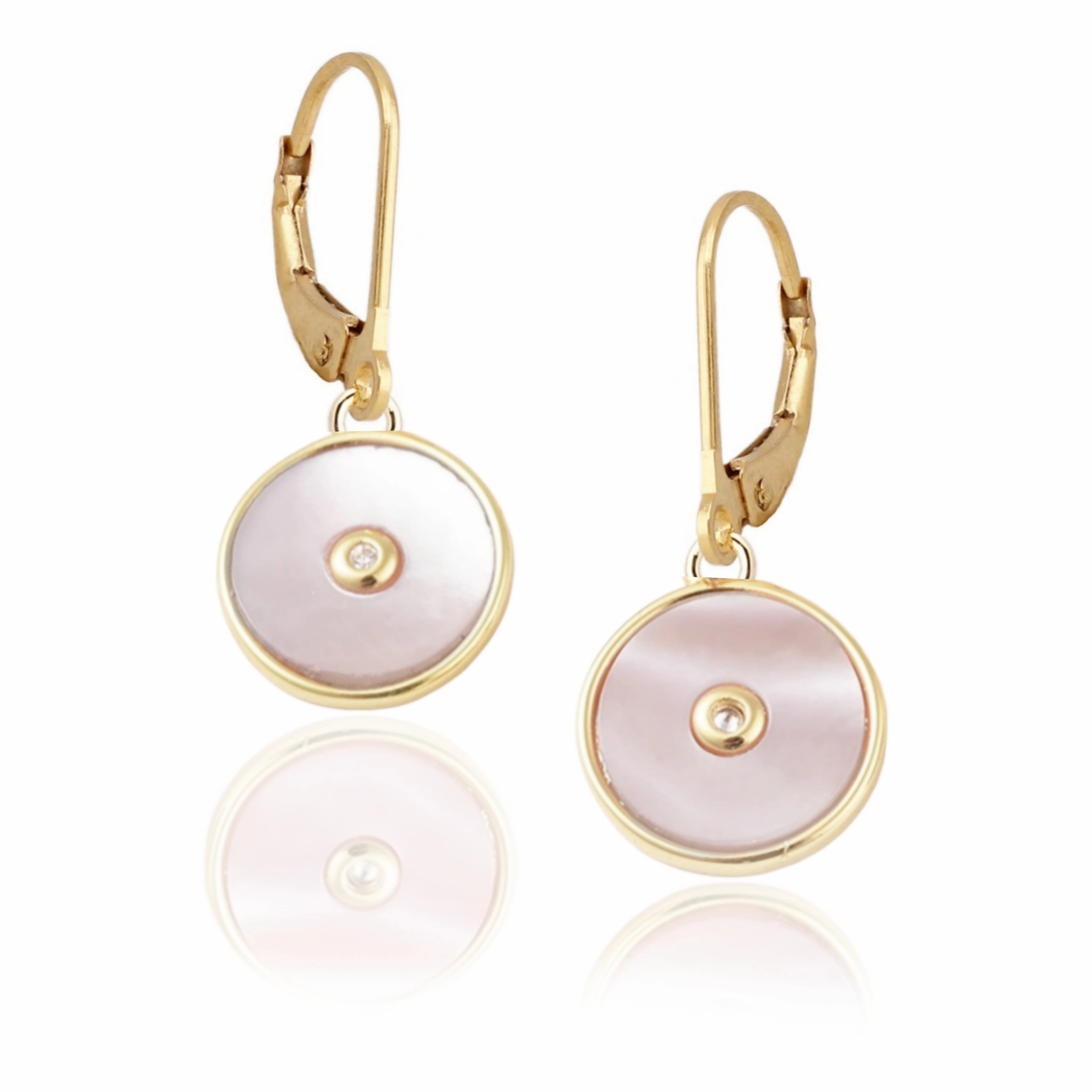 Refined Flow Surgical Steel CZ Center Circle Mother of Pearl Earrings