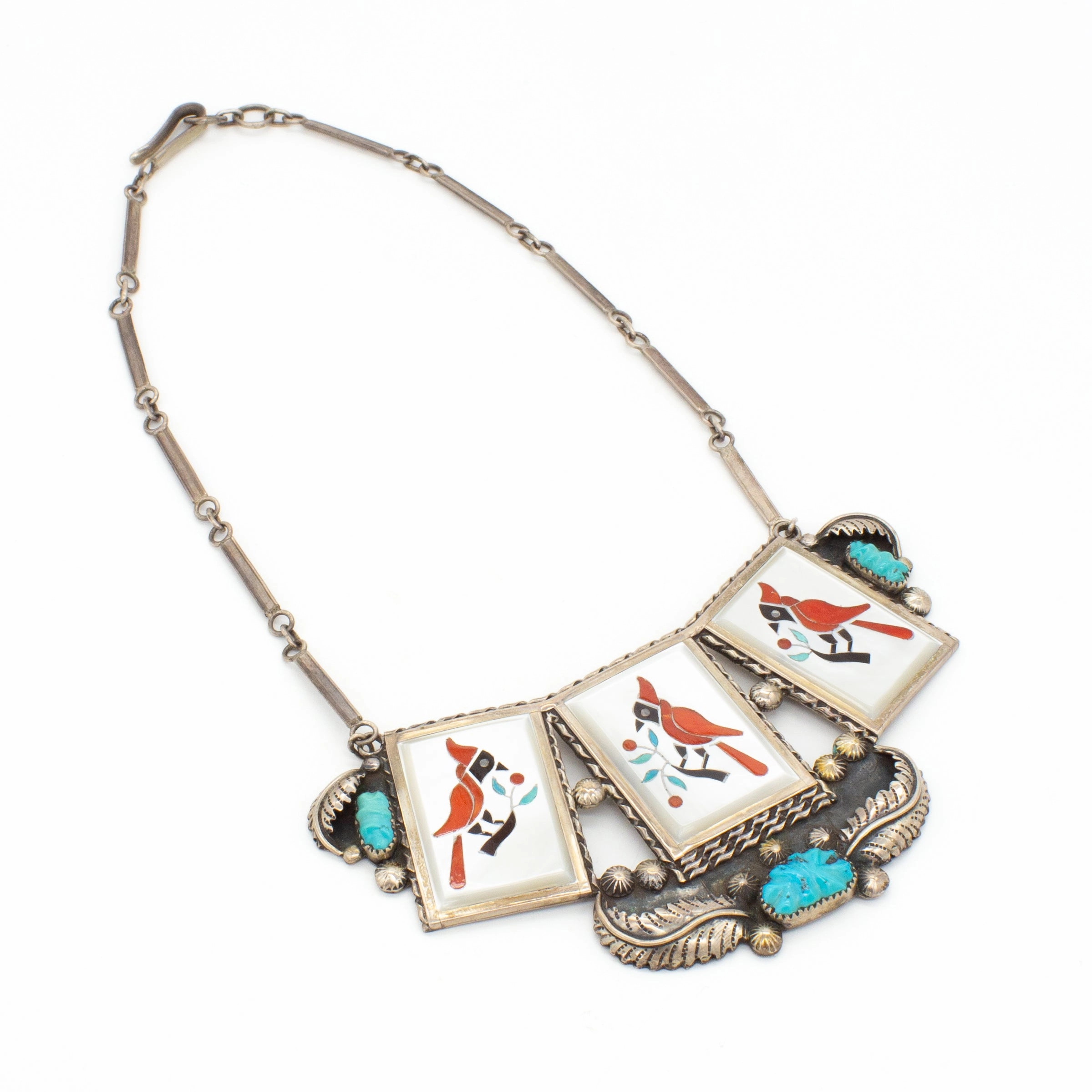 Florentine & Lela Panteah Zuni Handmade Sterling Silver Inlay Necklace Muted Mood