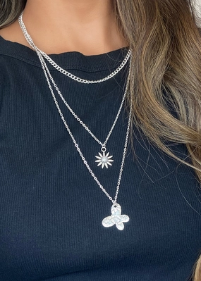 Flower & Butterfly Silver Necklace Effortless Finish Allure Factor